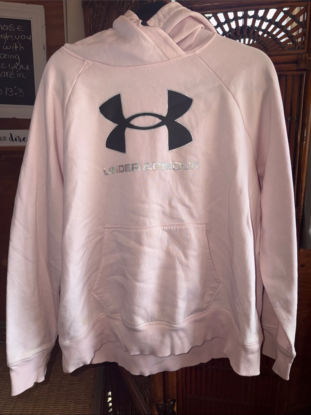 Under Armour Pale Pink Crewneck Hoodie with Black Logo